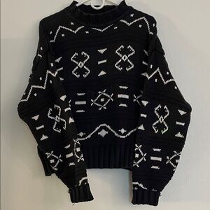 Vintage fair isle Liz Wear Black and White Patterned Women's Sweater chunky med